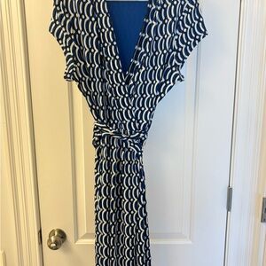 Liz Claiborne Navy & White Geometric Wrap Midi Dress